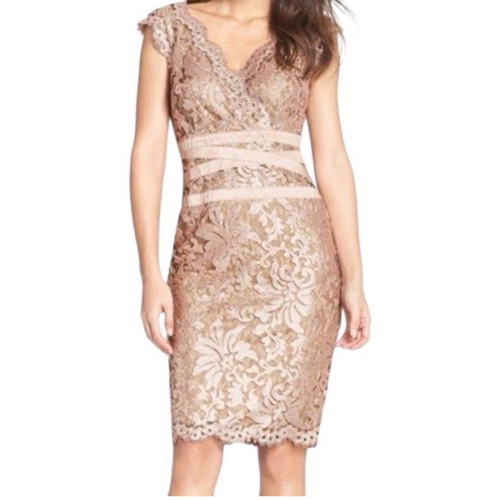 Tadashi Shoji Metallic Rose Gold Sequin Dress Cocktail Wedding Formal Party 10